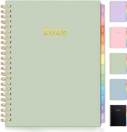 2026 Planner, Annecy Weekly ＆ Monthly Planner 2026, Jan. 2026 – Dec. 2026, 6.4" x 8.3" Monthly Agenda Planner with Tabs, Waterproof Flexible Cover, Spiral Binding, Double-sided Pocket, Bookmark, Green