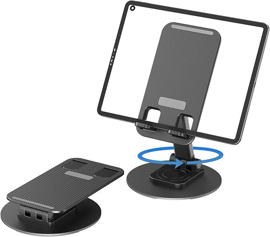 360° Degree Rotating Mobile Phone Holder,Fully Adjustable Foldable Desktop Phone Holder Stand Base,Foldable Desktop Cell Phone Stands for iPhone17 16 15 Pro Max Plus iPad Samsung (K39B-black)
