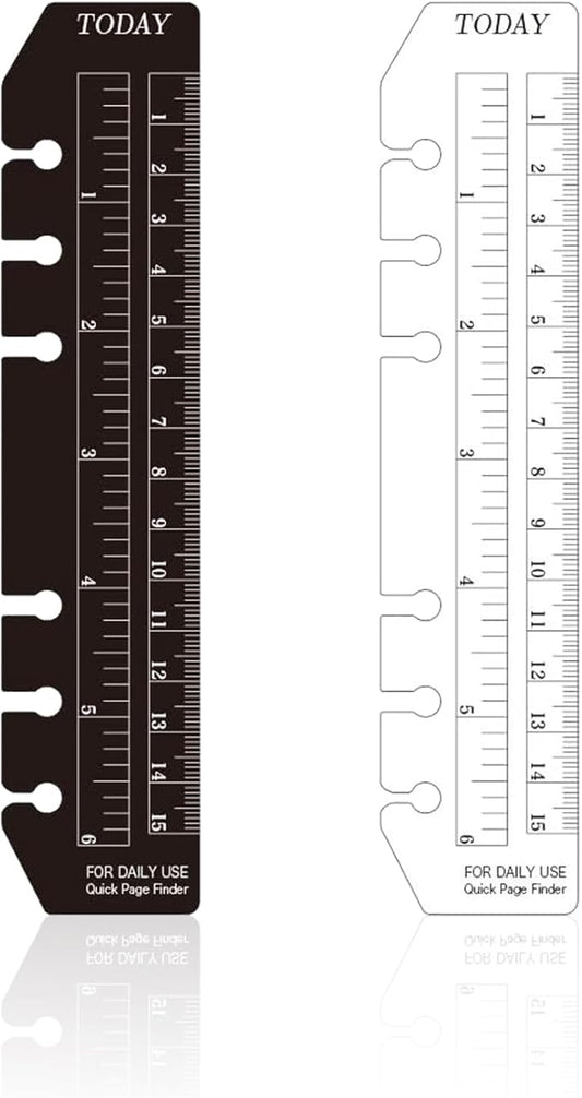 Chris.W 2Pcs Black/Clear Plastic Page Marker Pouch Pagefinder Measuring Today Ruler for A6 Size 6-Hole Binder Notebook (Black + Clear, A6)
