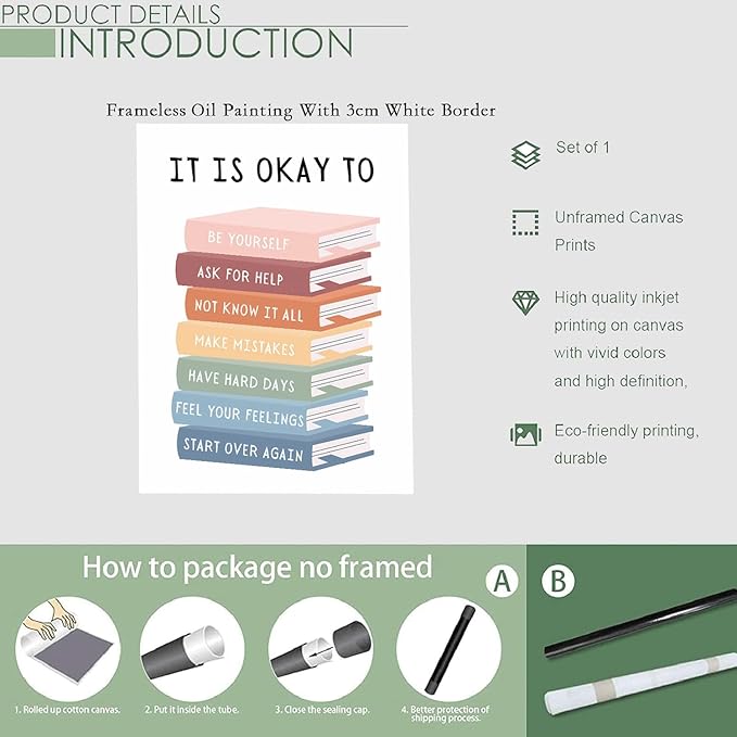 It's Okay To Not Be Okay Poster Motivational Kids Art Classroom Posters Quotes Educational Wall Art Be Yourself Playroom Wall Art Decor Unframed 24x36inch