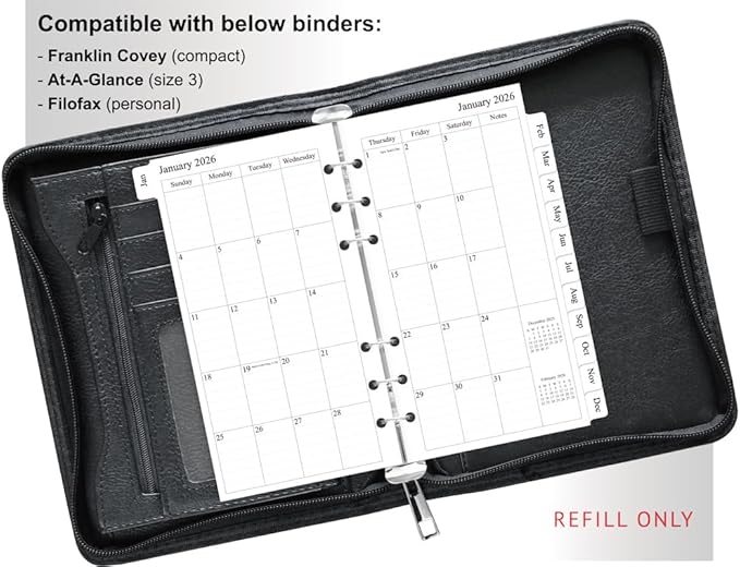 newestor 2026 Weekly & Monthly Planner Refill, 3-3/4" x 6-3/4", Jan 2026 - Dec 2026, Personal/Compact/Size 3