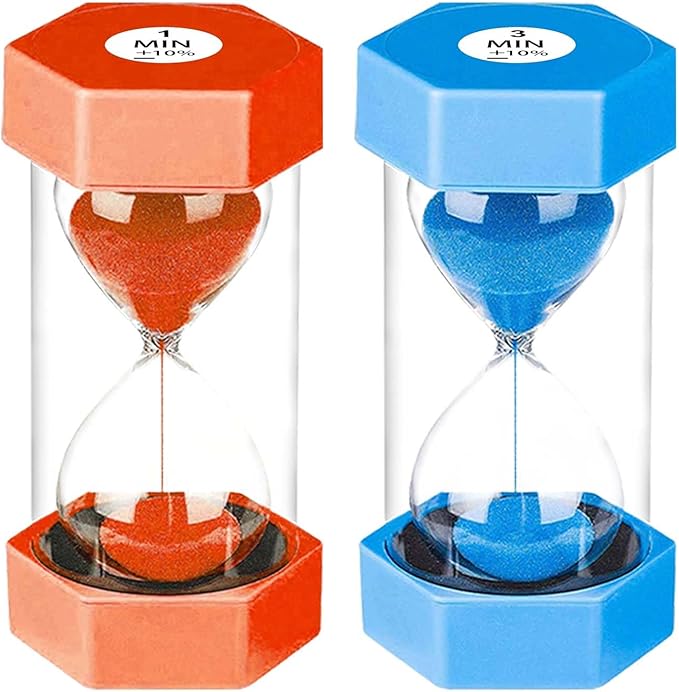 SuLiao Hourglass Sand Timer for Adult,Plastic Sand Clock 1/3 Minutes Set,Large Red Blue Sand Watch 1&3 Min,Reloj de Arena Niños,Colorful Hour Glass Sandglass Timer for Classroom,Games,Kitchen,Decor