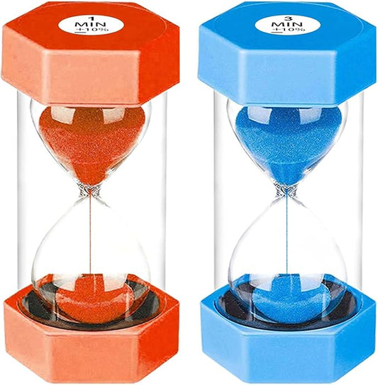 SuLiao Hourglass Sand Timer for Adult,Plastic Sand Clock 1/3 Minutes Set,Large Red Blue Sand Watch 1&3 Min,Reloj de Arena Niños,Colorful Hour Glass Sandglass Timer for Classroom,Games,Kitchen,Decor