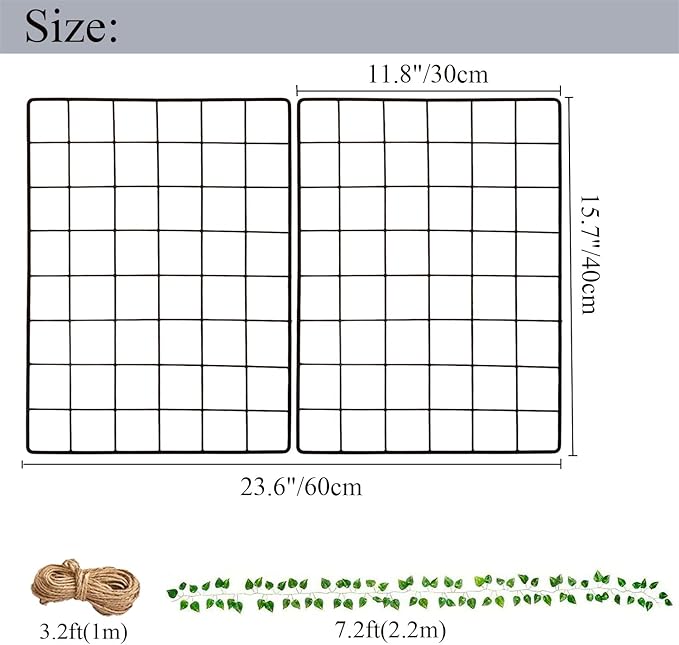 DIJIAHUA 2 Pack Wall Grid Panel Wire Photo Wall Pictures Display Board with Accessory Wall Storage Organizer Memo Board Over Desk Décor for Home, Office and Dorm