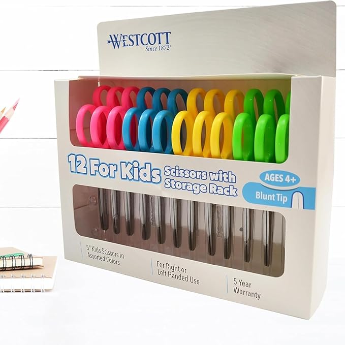 Westcott School Left and Right Handed Kids Scissors, 5" Blunt, Pack of 12, Assorted