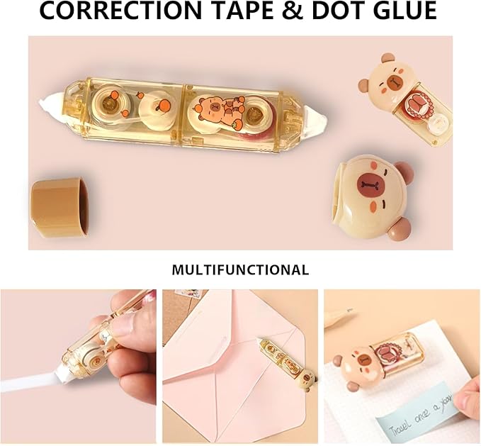 Capybara Stationery Set,Cute Capybara School Supplies,Stationary Gift Set, Japanese Stationery Birthday GIFS, Includes Pencil Sharpener,Eraser, Correction Tape, Ruler, for Office School Supplies