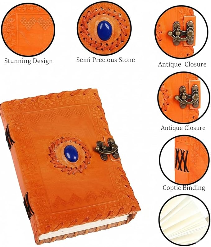 TUZECH Leather Journal for Men and Women Leather Diary to Write Poems,Sketchbook, Record Keeping Notebook Personal Memoir with C- Lock Unlined (7 Inches) (Orange)