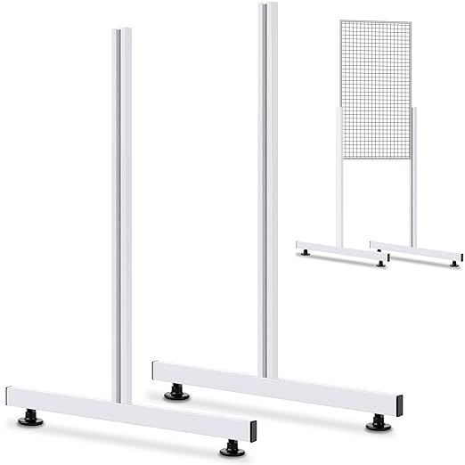 Set of 2 Pairs Slide-on Grid Legs T Base Rectangular Tube T-Shape Grid Wall Panel Legs, No Hardware Needed(White,17.7 x 24 Inch)
