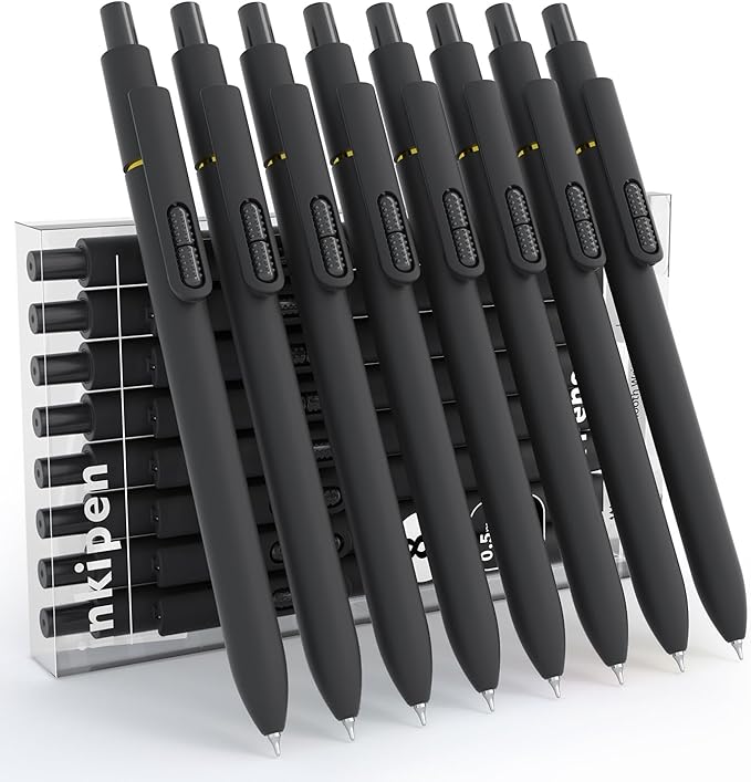 inkipen- 8 Pack Pens, Gel pens Black Ink, Fine Point(0.5mm),Quick-Drying Smooth Writing,School and Office Supplies （black）
