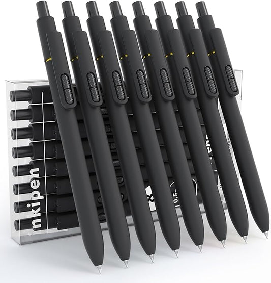 inkipen- 8 Pack Pens, Gel pens Black Ink, Fine Point(0.5mm),Quick-Drying Smooth Writing,School and Office Supplies （black）