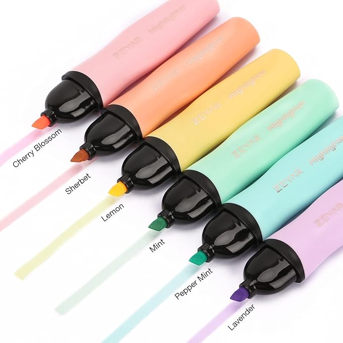 ZEYAR Aesthetic Highlighter Pen, Chisel Tip Marker Pen, AP Certified， Assorted Colors, Water Based, Quick Dry, Cute Highlighters, Patented Product (6 Macaron Colors)