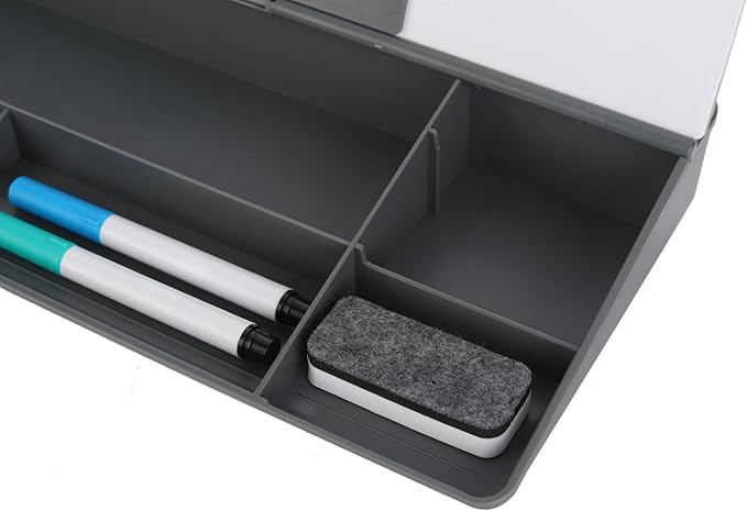 IRSTBL - Glass Desktop Whiteboard with Storage – Includes 4 Dry Erase Markers & Eraser – Slanted Writing Surface for Office, Desk, Home, School, Classroom Use