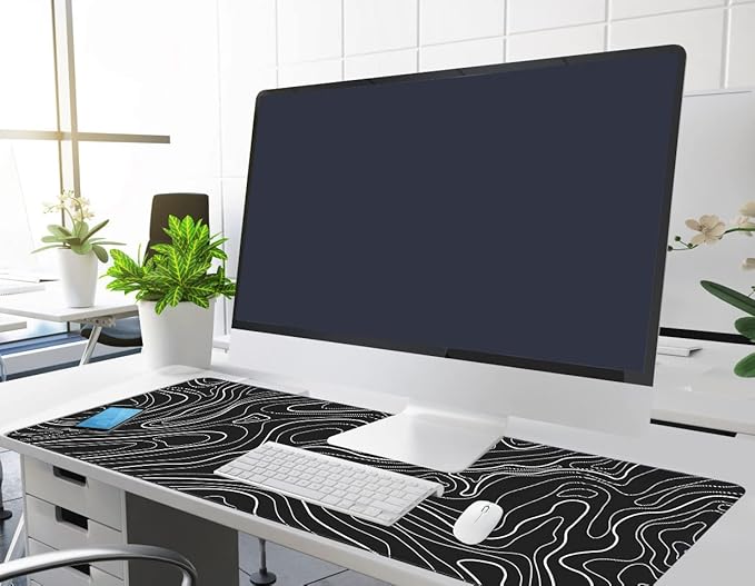 UJoowalk Topographic Gaming Mouse Pad, Large, Black and White, 31.5 x 11.8 in