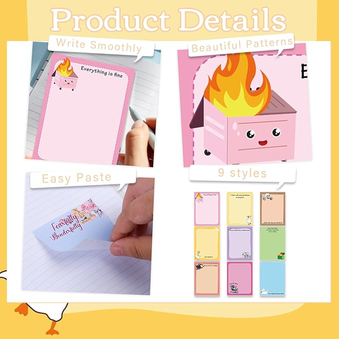 Funny Sticky Notes Gifts - 9 Pack Colorful Fun Notepads for Work 3x4 Inch, Silly Self-Adhesive Memo Pads Work Gag Gifts for Coworkers School Office Supplies (450 Sheets)