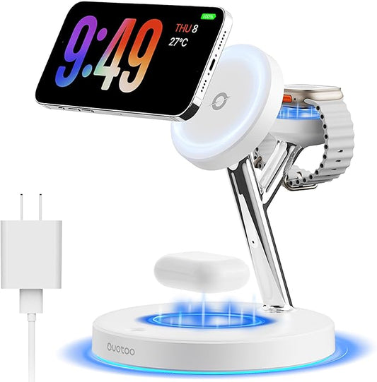 2024 Version 3 in 1 30W Supper Fast Wireless Charging Station for iPhone Apple Watch AirPods, Magnetic Charger Stand Dock Multiple Devices for 15/14/13/12/13, iWatch, AirPods 3 2 Pro(White)