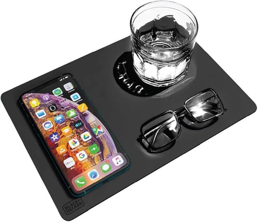 BLACK+DECKER Water-Resistant Nightstand Mat, 7.5" x 11" – Protects Nightstands from Liquids & Dirt, Travel-Ready, Stylish PU Leather Protector, Night Stand Covers, End Side Table Pad, Coffee Table Top