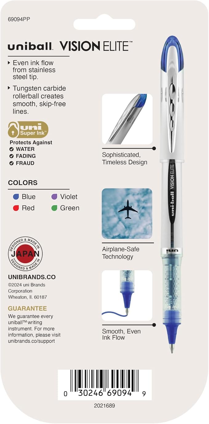 uniball Vision Elite Rollerball Pens, Bold Point (0.8mm), Assorted Colors, 4 Pack