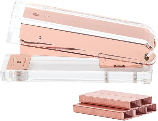 NaSumeBasics Clear Stapler with Staples Rose Gold Standard Manual Stapler and 1000 26/6 Staples for Desk Home School Office Stationery Supplies Accessories Decoration (Rose Gold)