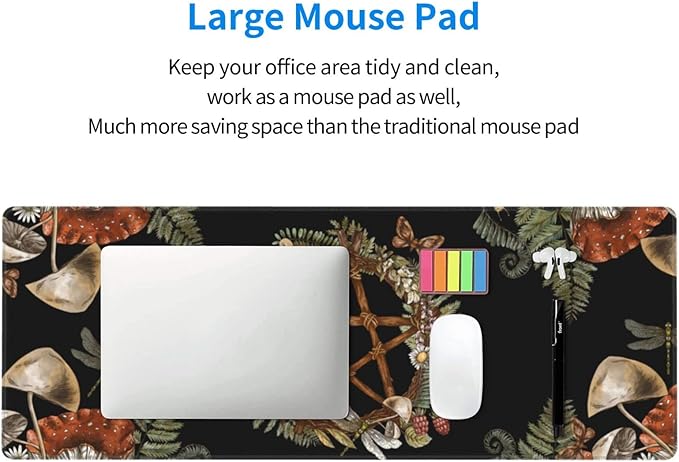 Pentagram Forest Magic Mushroom Witch Black XXL XL Large Gaming Mouse Pad for Desk, Non-Slip Long Extended Keyboard Pads Mousepad Rubber Table Mat 31.5 X 11.8 Inch