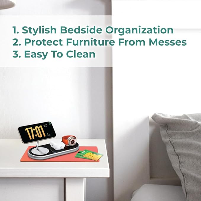 BLACK+DECKER Water-Resistant Nightstand Mat, 7.5" x 11" – Protects Nightstands from Liquids & Dirt, Travel-Ready, Stylish PU Leather Protector, Night Stand Covers, End Side Table Pad, Coffee Table Top
