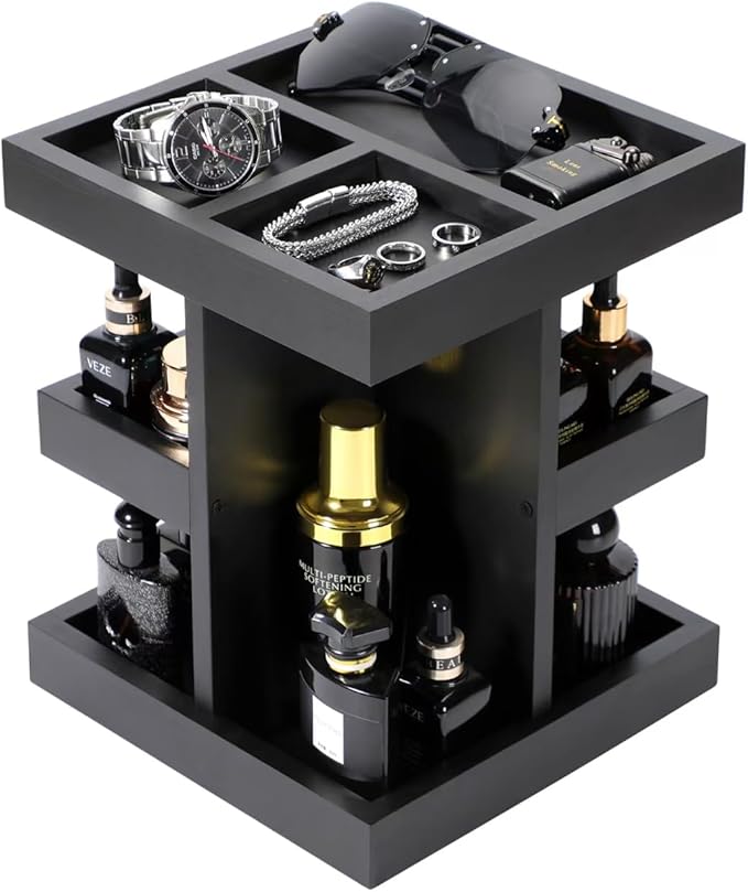 EXIN DECHEN Cologne Organizer for Men,Cologne Stand,3 Tier Wooden Perfume Shelf with Rotate,Desk Organizer,Gifts for Dad From Wife,Husband Boyfriend Birthday Gift Ideas,Gifts for Men