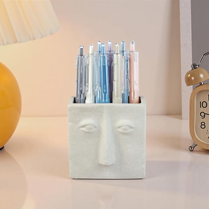 Abstract Square Face Ceramic Pen Holder, Multi-Use Ceramic Pencil Holder & Pen Holder, Modern Minimalist Desk Accessory for Home & Office Organization