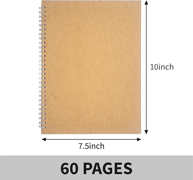 DSTELIN 10 inch x 7.5 inch, 100GSM, Blank Spiral Notebook, 1-Pack, Soft Cover, Sketch book, 120 Pages / 60 Sheets, (Brown)