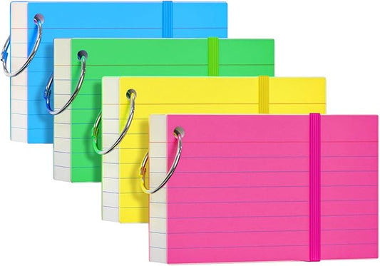 Index Cards 3x5, Flash Cards with Ring, 200 PCS, Ruled Note Cards, Flash Cards for Studying, 4 Packs of 50 sheets, 3x5 Note Cards for Office, Home, School