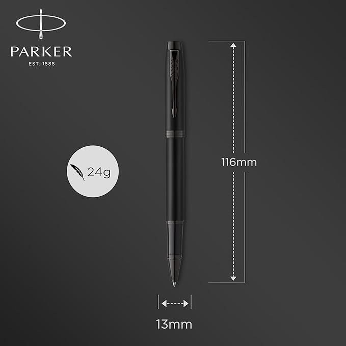 Parker IM Rollerball Pen, Fine Point, Matte Black with Black Trim, Black Ink Refill, Gift Box – Ideal for Smooth Writing, Students & Professionals