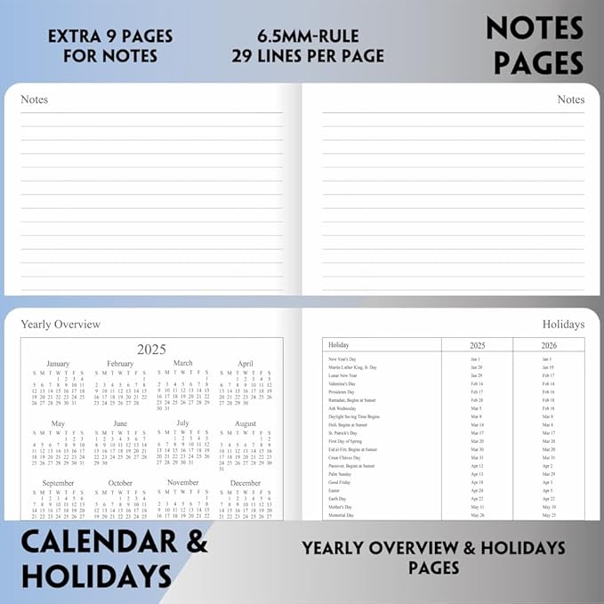 2026 Planner - Weekly and Monthly Planner, Jan 2026 - Dec 2026, Holidays, Contacts and Notes Pages, Vegan Leather Cover, Elastic Closure, 5.5”x8.25”, Purple