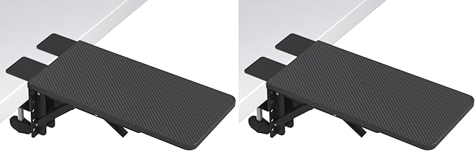 BONTEC Desk Extender Tray, 11.8"x5.9" Table Mount Arm Wrist Rest Shelf, 90°Foldable Elbow Support, Clamp on Computer Arm Rest for Desk, Office & Home Use, Durable & Easy to Install (Pack of 2)