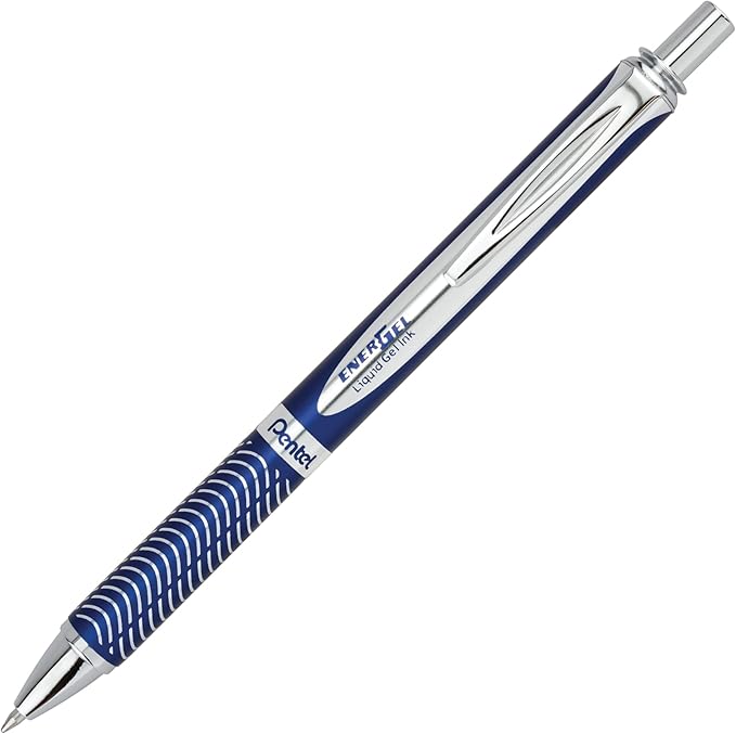 Pentel Energel Alloy Retractable Liquid Gel Pen, (0.7mm) Medium Line, Navy Blue Barrel, Black Ink, 1 Pack (BL407CBPA)