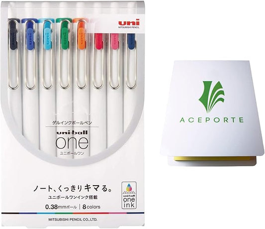 Uni-Ball one 0.38mm - Can be Clearly written Gel pen, 8 Colors, Sticky Notes Value Set