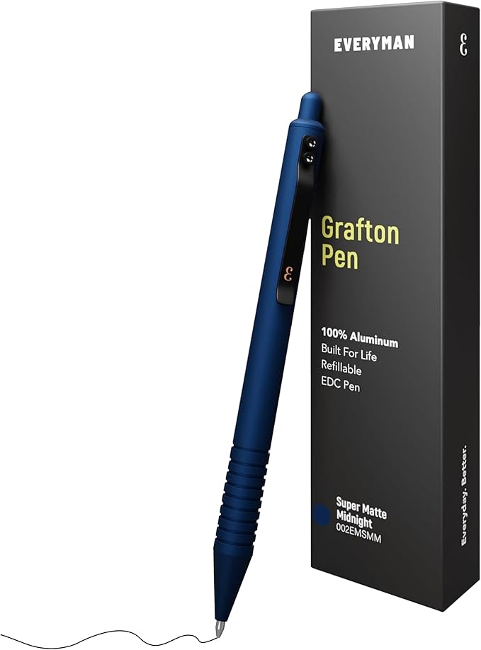 Everyman Midnight Super Matte Mini Twist Gel Pen | Compact Refillable 0.7mm Gel Pen with Twist Mechanism | Durable Metal EDC Writing Tool for Travel, Office, Work & Gifting