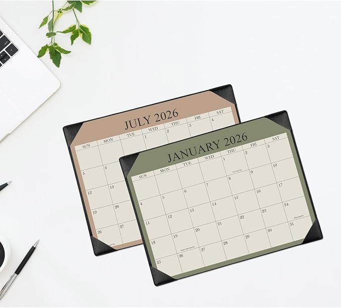 Desk Calendar 2026 with Desktop Mat, 18 Month Small Desk Pad Calendar from January 2026 to June 2027, 8.5" x 11" Desk Pad Calendar 2026 for Home, School Office, Black