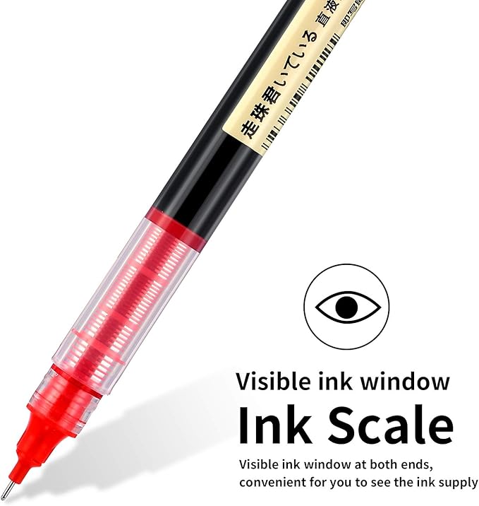 Frienda 12 Pieces Rolling Ball Pens 0.5 mm Japanese Quick Drying Fine Point Pens Liquid Ink Smooth Writing for Office Student Back to School Supplies(Black and Red)