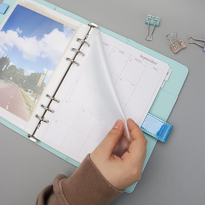 NatSumeBasics 24 A5 Binder Pockets Zipless Budget Envelopes Frost PVC Binder Insert Sleeves 5“ x 8" Sheet Protectors for 6-Ring Planner Accessories Photos Cards Bills Organizer (A5, 24pcs)
