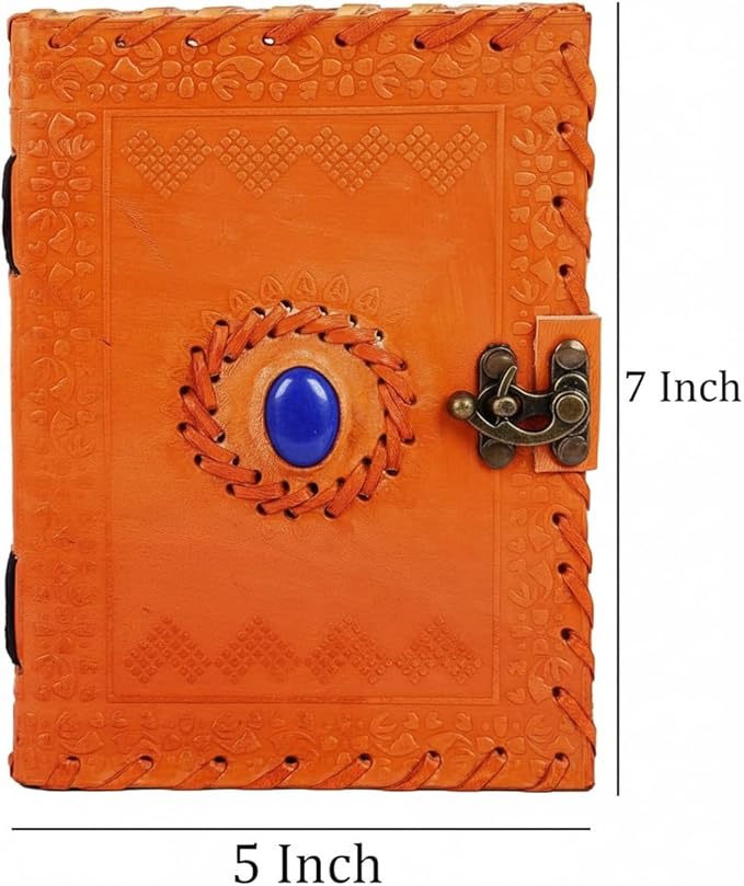 TUZECH Leather Journal for Men and Women Leather Diary to Write Poems,Sketchbook, Record Keeping Notebook Personal Memoir with C- Lock Unlined (7 Inches) (Orange)