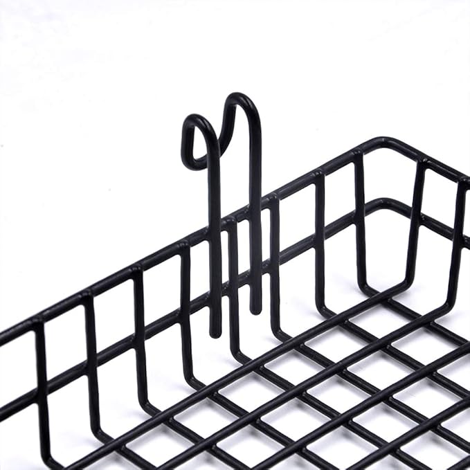 Black Metal Wire Hanging Basket, Multifunction Creative Mesh Wall Grid Holder Storage Organizer Plant Holder Shelf Flower Pots Black Coated