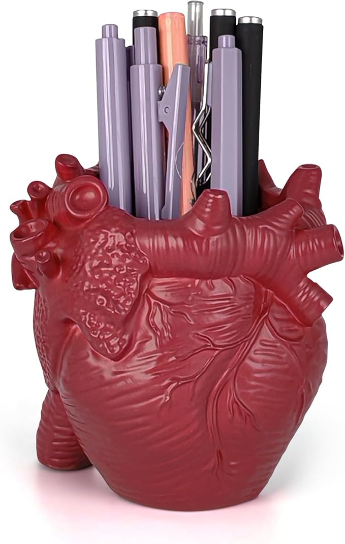 Heart-shaped Pen Holder for Desk Accessories Halloween Decor and Office Decor, Pencil Holder for Desk Organizers, Compact Desk Accessories Gift, Pencil Cup for School, Office, Home (Red)