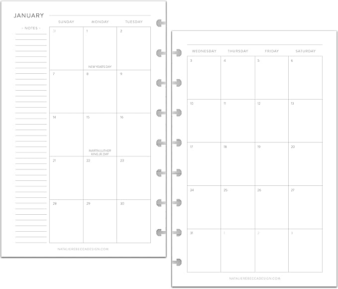 BetterNote 2026 Monthly Calendar Refill Fits Discbound Notebooks, Fits Happy Planner, Levenger Circa, Arc Staples, TUL Office Depot, InkWell Press (Classic, 8-Disc, 5.5"x8.5")