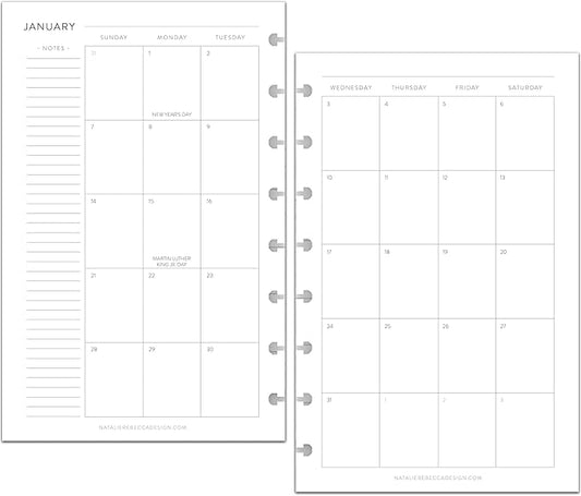 BetterNote 2026 Monthly Calendar Refill Fits Discbound Notebooks, Fits Happy Planner, Levenger Circa, Arc Staples, TUL Office Depot, InkWell Press (Classic, 8-Disc, 5.5"x8.5")