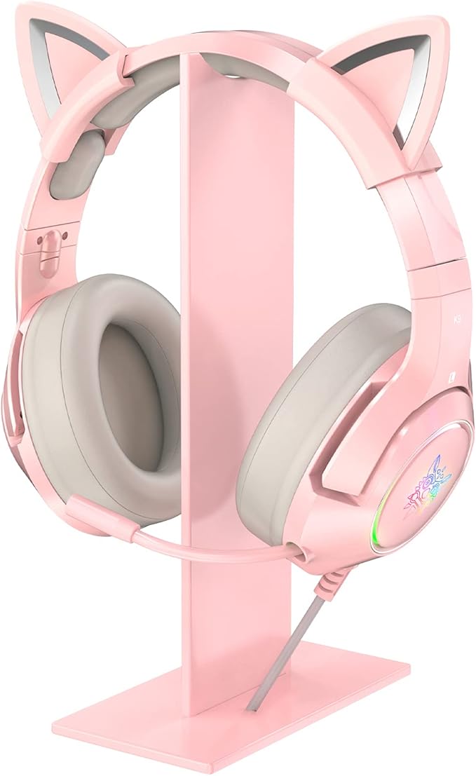 Pink Headphones Stand, Universal Gaming Headset Holder Hanger with Stable Base K9 Cat Ear Headset(Not Included) and All Headphones