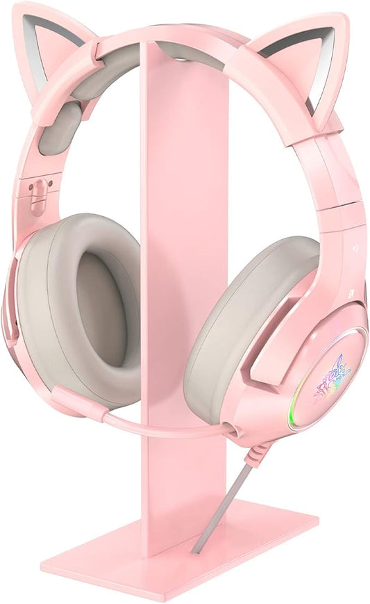 Pink Headphones Stand, Universal Gaming Headset Holder Hanger with Stable Base K9 Cat Ear Headset(Not Included) and All Headphones