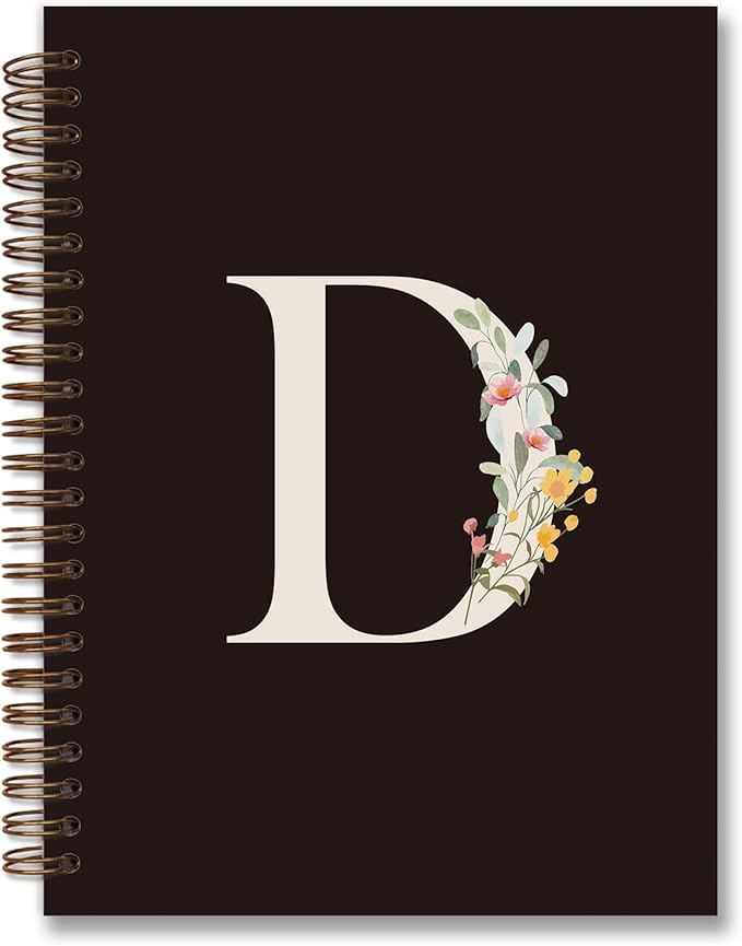 Trendy Personalized Journal Hardcover Spiral Notebook,Black Initial Letter D Notebook,Monogrammed Gifts for Women Teen Girl,College Ruled Hardcover Spiral Notebook 5.5 x 8.3
