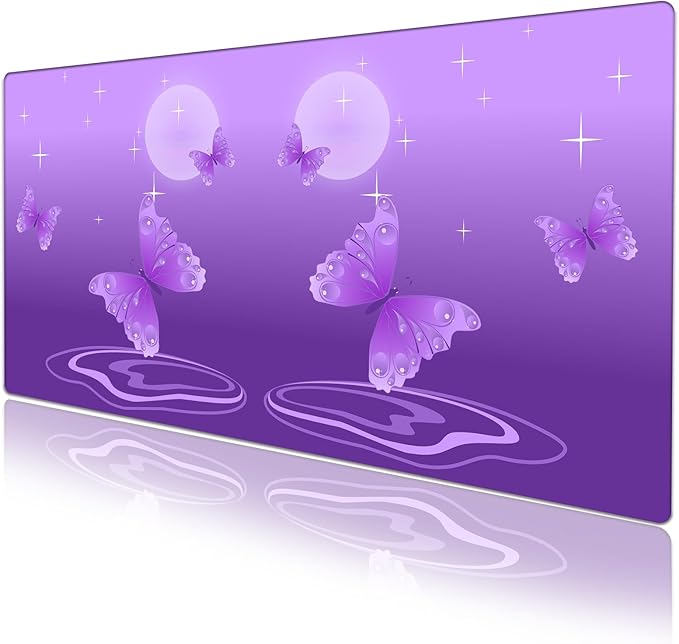 Star Moon Butterfly Desk Pad Protector, Stitched Edges Mouse Pad, Large Office Desk Mat, Non-Slip Desk Blotter, Laptop Desk Pad, Desk Writing Pad for Office and Home (31.5" x 15.7 ")