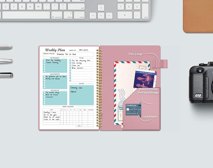 Weekly Planner Undated, Weekly Goals Schedule Planner with Spiral Binding, To Do List Notebook Calendars Organizers Habit Tracker Journal for Men & Women, Pocket,Pen Loop, 53 Weeks (5.5x8.5")