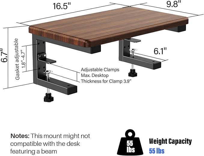 3 in 1 Clamp on Desk Extension & Monitor Shelf,16.5" Desktop Organizer, Adjustable Height Heavy Duty Desk Shelf Organizer for Gaming,Printer Stand,Computer Monitor and Laptop Riser,Office Accessories