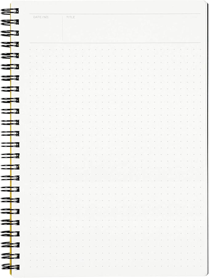 Maruman Mnemosyne Dot Grid Notebook- A5, 8.27" x 6.34", 80 Sheets / 160 Pages, 5mm Dotted Journal, Perforated Pages & Wire-Bound to Lay Flat, Black, Made in Japan