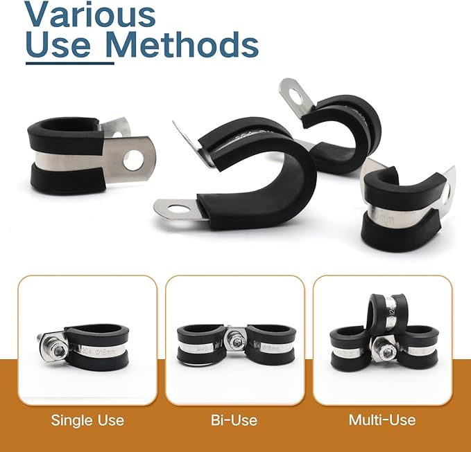 1-1/4 Inch Cable Clamp, 15 Pack Rubber Wiring Clamp, Stainless Steel Pipe Clips for Tube Holder, Wire Cord Tubing Bracket Installation (32mm)